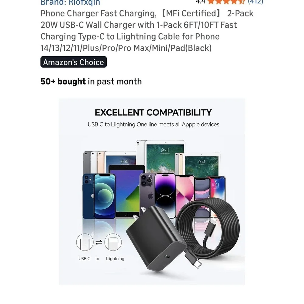 Super Fast Charger Type C to iphone 2 pc IphoneCharging Block‎ 64 inches